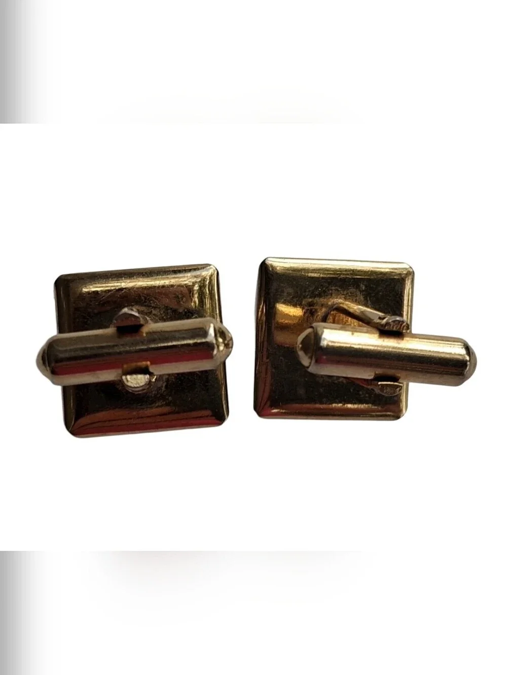 Vintage Gold Tone Sodalite Chunk Mosaic Cufflinks Square Mid Century Retro